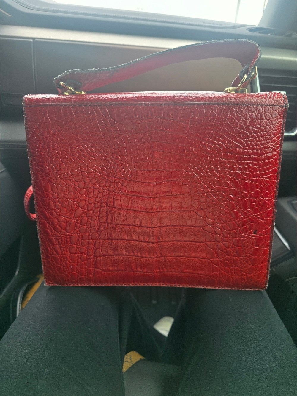Red Croc-Embossed Top-Handle Satchel - Unbranded - Picture 4 of 10